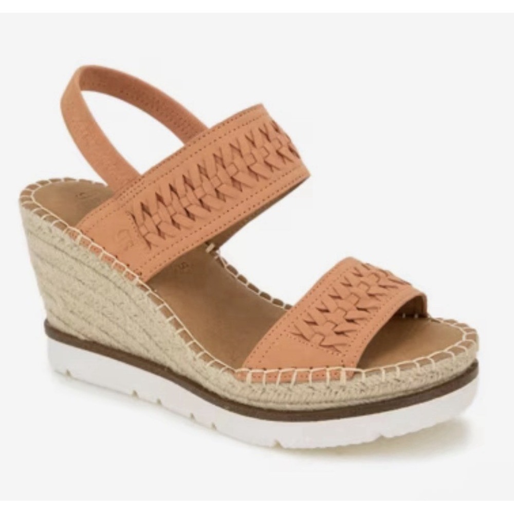 Gentle Souls 11 Elyssa Two-Band Braid Wedge Espadrille Sandal $179 Peach Nubuck